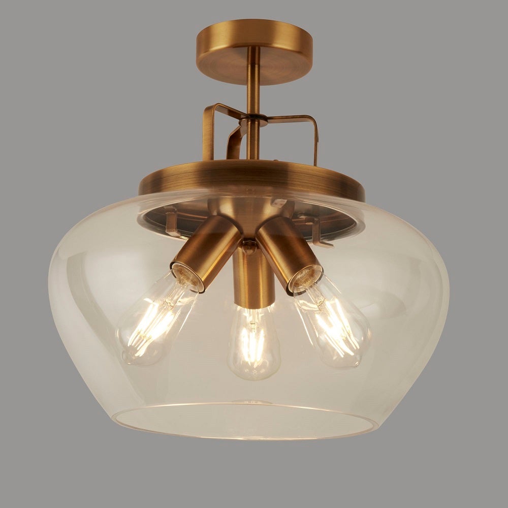 Plafonnier BOULE 3L métal bronze et verre claire E27 3x60w Diam 40cm hauteur 36cm - 5