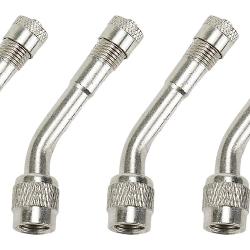 Adapter przedłużający zawór opony o 135 stopni do samochodów, motocykli, rowerów, zawór uniwersalny (opakowanie 4 szt., srebrny)