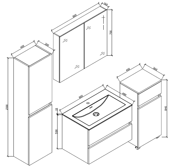 Meuble salle de bain design simple vasque SIENA largeur 80 cm noyer - 6