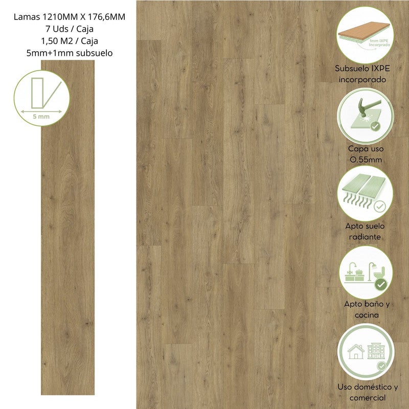 Abaco| Suelo vinílico SPC, 6mm, calidad Premium / Clic antihumedad para baño y cocina. Antideslizante. Roble Volterra - 2