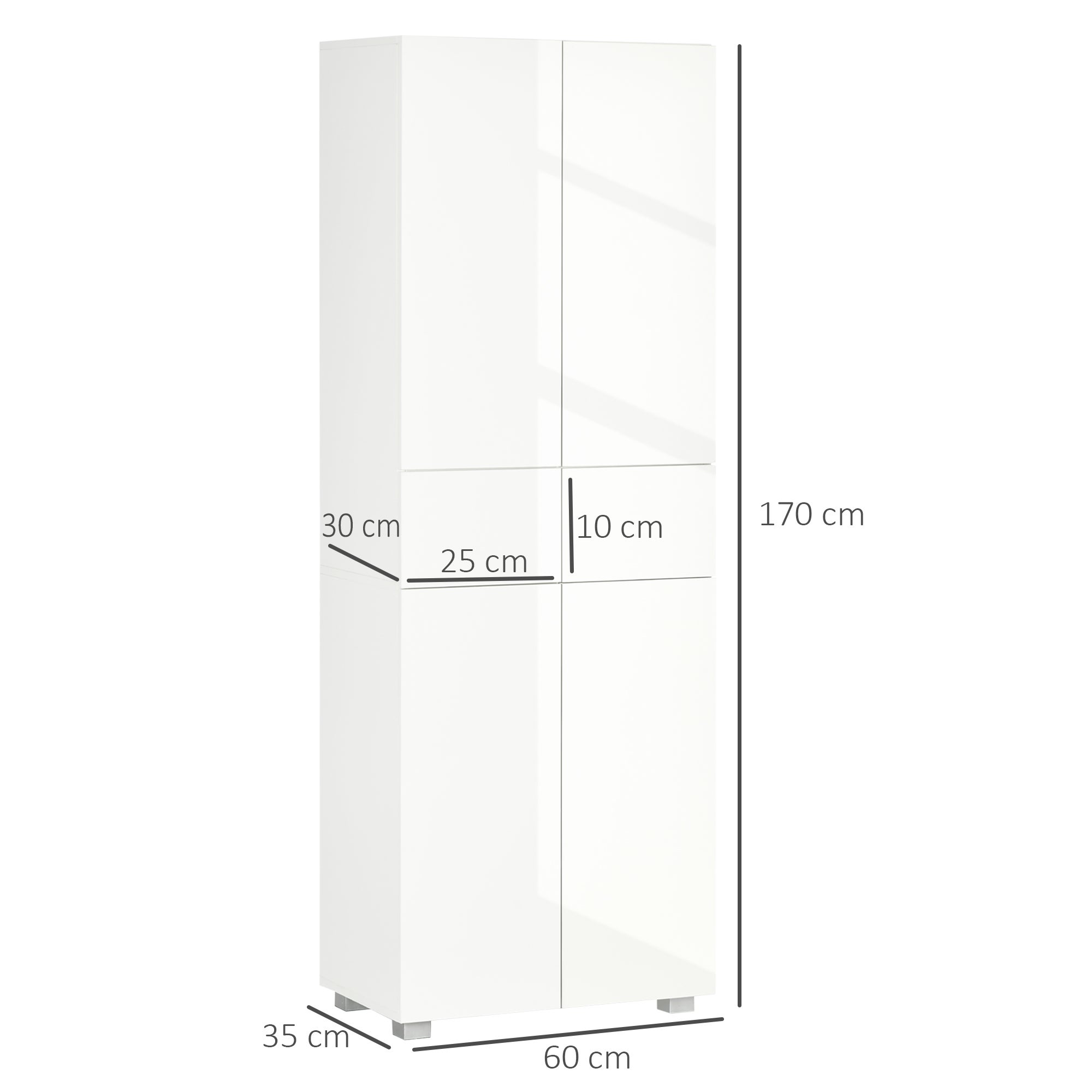 Armário de Cozinha HOMCOM Branco de alto brilho MDF e Melamina de Madeira 60x35x170cm - 3