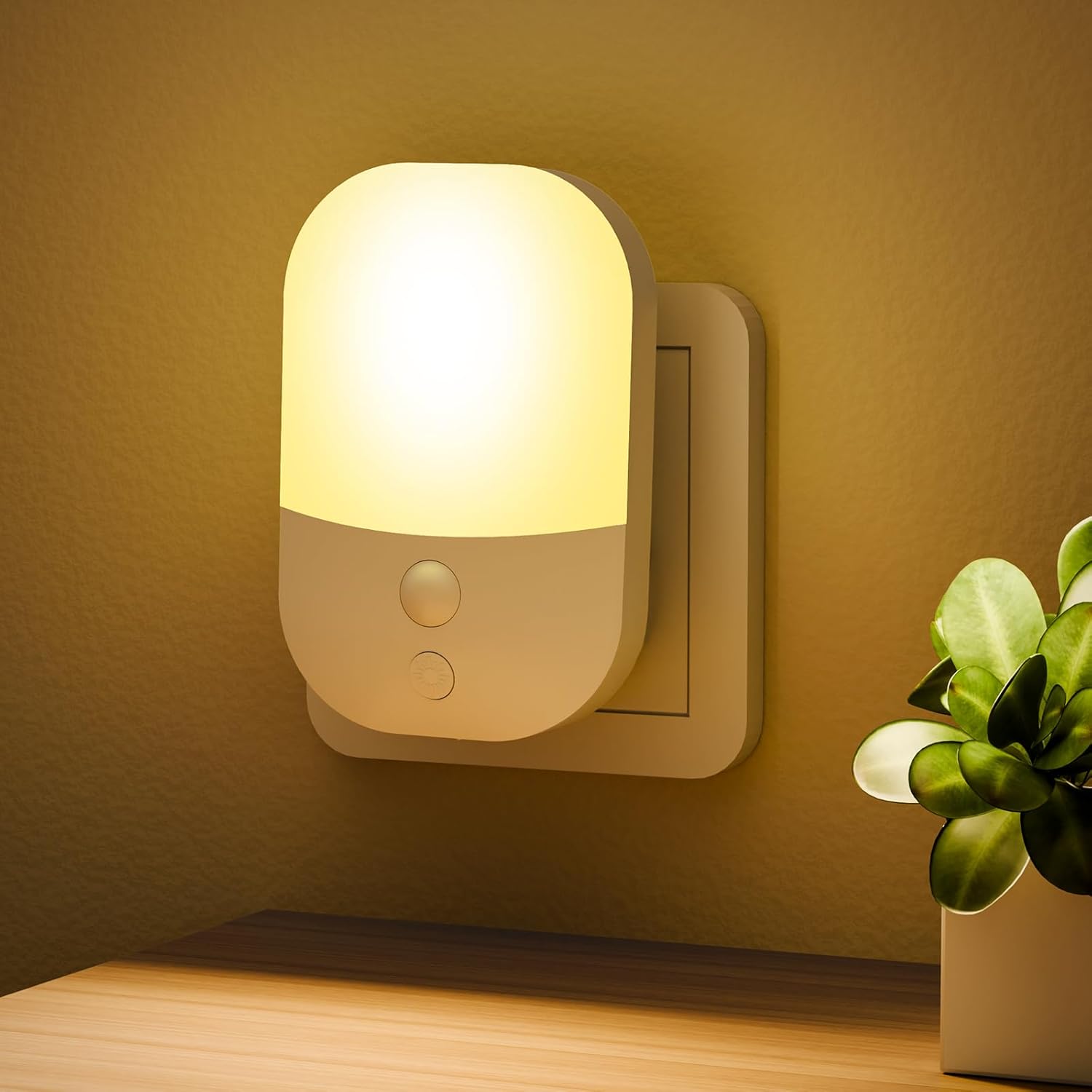 Zestaw 1 lampki nocnej z czujnikiem zmierzchu i świtu, 5 poziomów jasności, 3000K, ciepła, biała lampka nocna dla dzieci