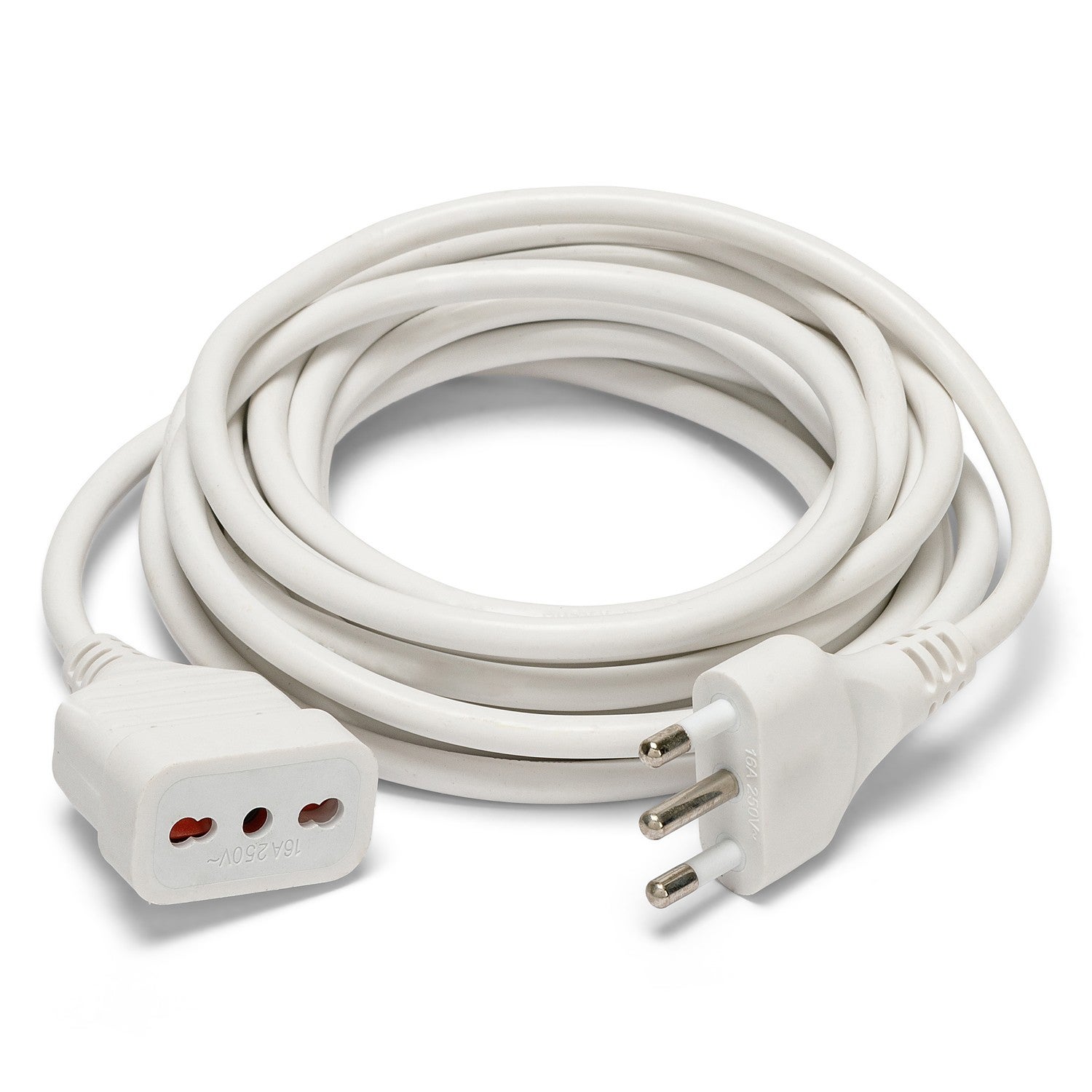 Rallonge italienne 3 m: fiche et prise 10A, blanc - câble 3G0,75 mm² - 3