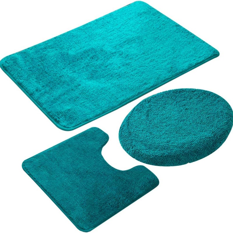 Zestaw 3 dywaników łazienkowych, antypoślizgowych, szybkoschnących, miękkich, wygodnych i chłonnych (kolor jeziora zielony)