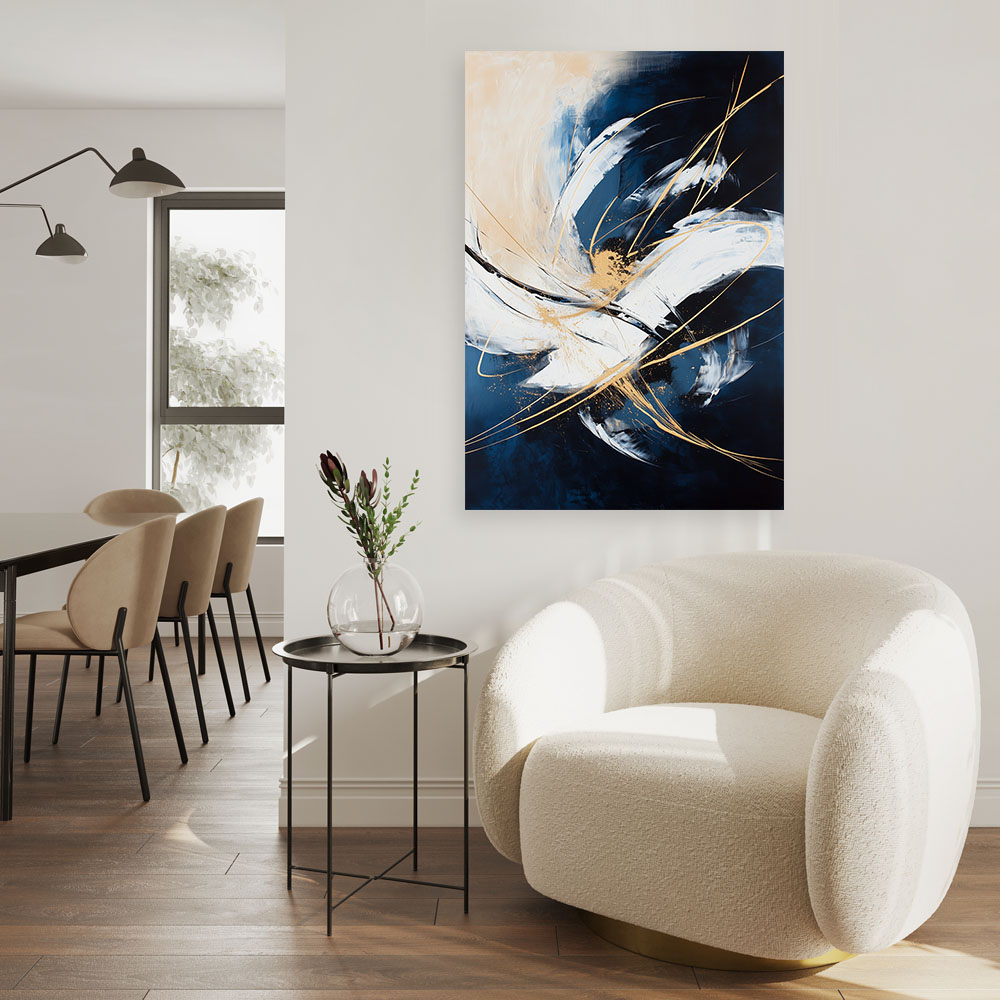 Set Di 3 Stampe Astratte Da Parete, Toni Gialli E Blu, 40,6x61 Cm, Moderne, Gallery Wrap