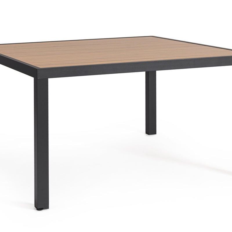 Stół aluminiowy "Hilija" 136x136 antracytowy, blat z aluminiowymi listwami lakierowanymi imitującymi drewno, do ogrodu i na werandę