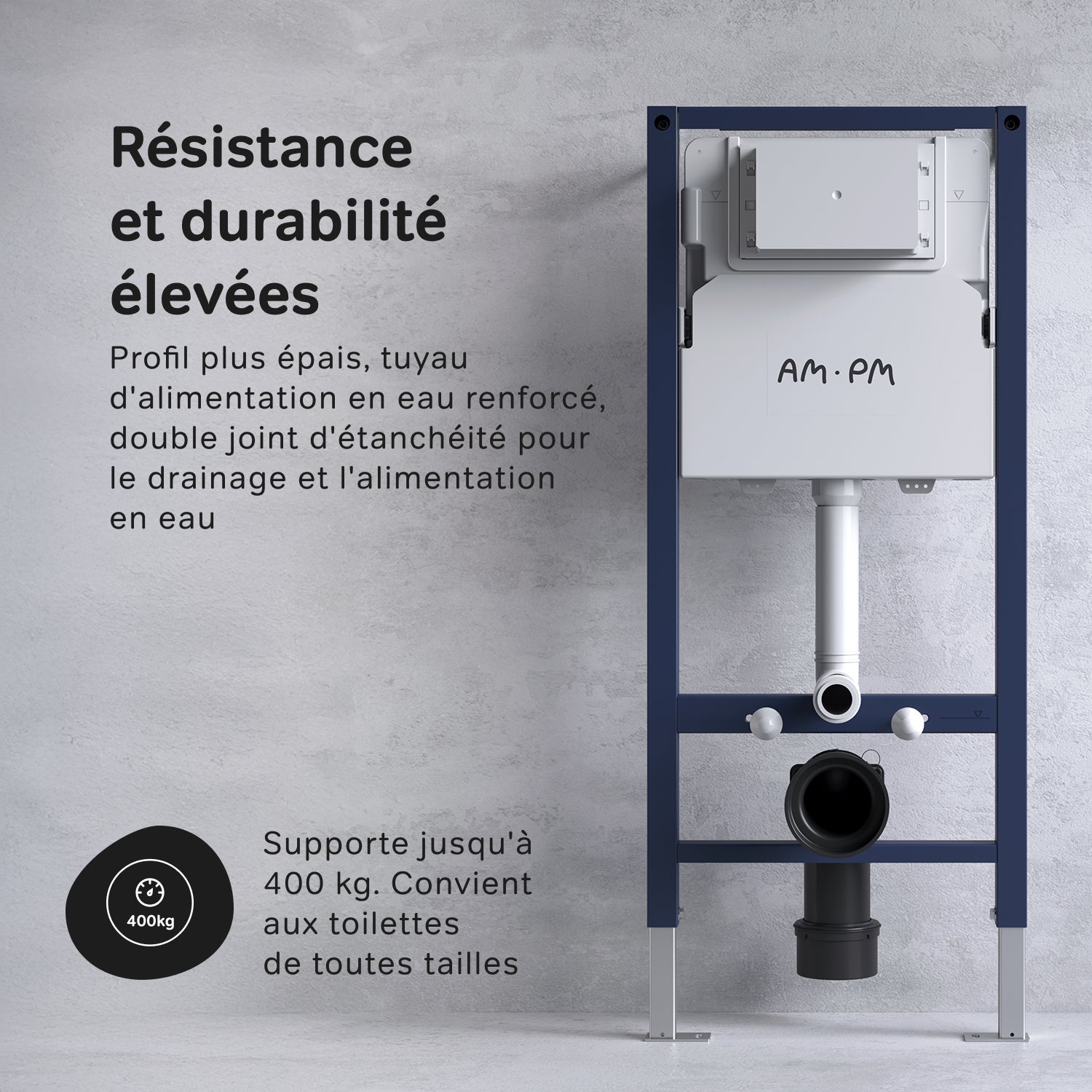 Pack WC suspendu bâti mural et cuvette Plaque Carrée Blanche ,&nbsp;Pack WC Bati-support AM.PM Like - 3