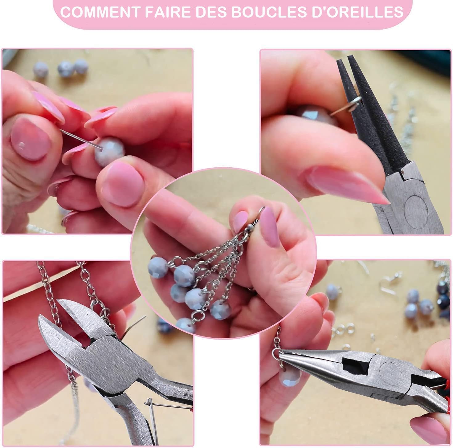 KEWAYO Kit De Fabrication De Bijoux Avec 15 Types D'Apprêts, Fils Et 3