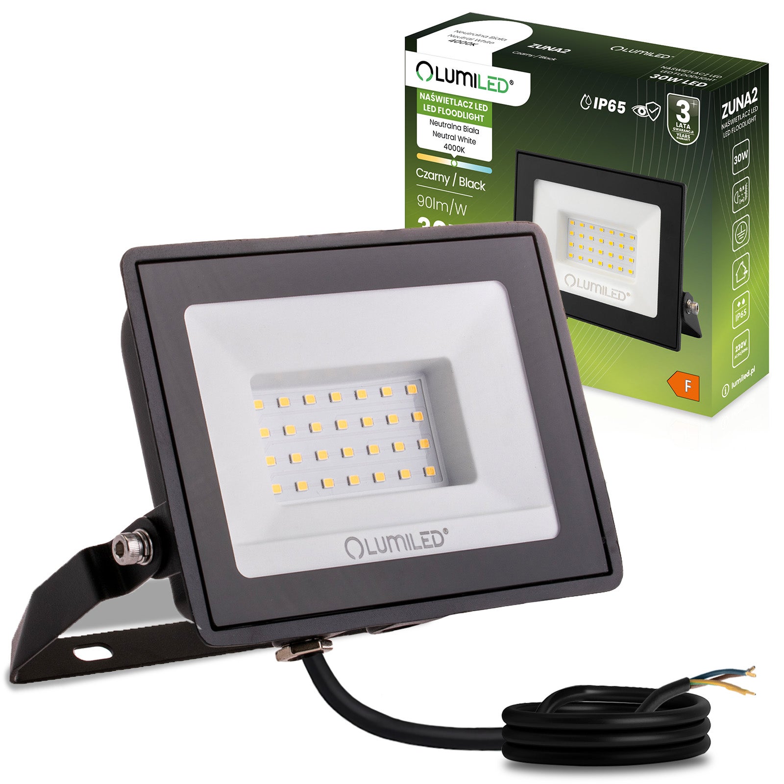 Naświetlacz LED Lumiled 30W 2700lm 4000K Neutralna biel IP65 Czarny 1 szt.