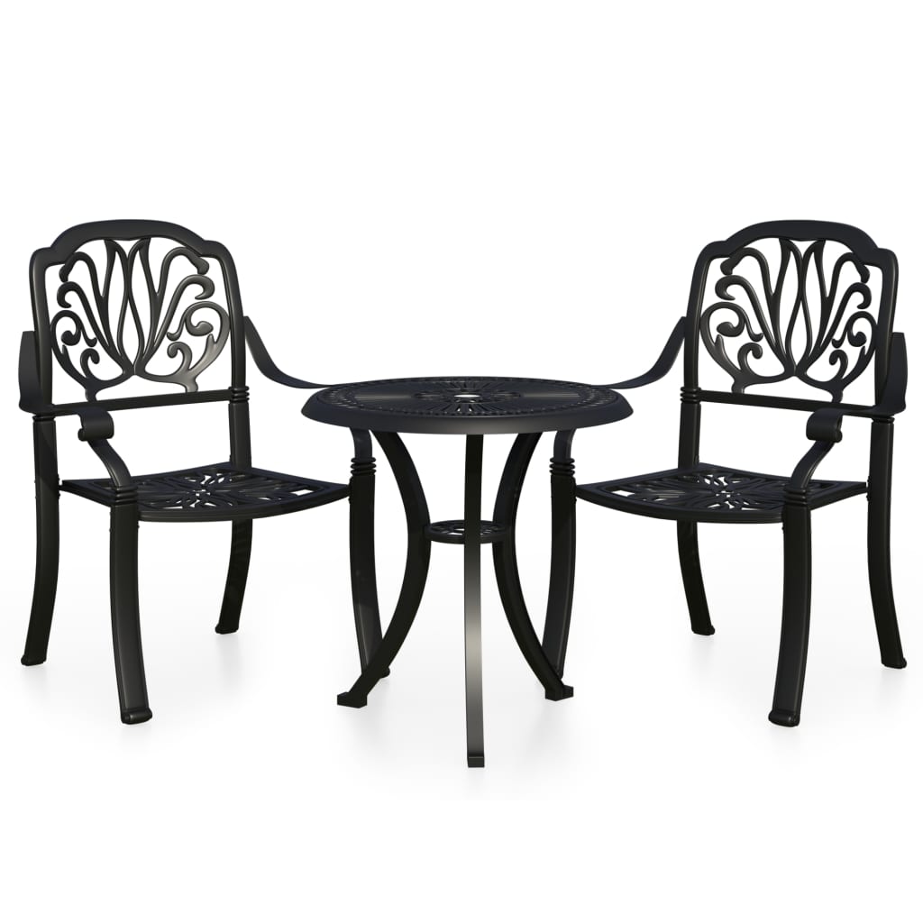 Set De Jardin Bistrot 3 Pièces En Aluminium Moulé - Table + 2 Chaises Pour Terrasse, Balcon, Cour (Blanc Ou Vert) - 11