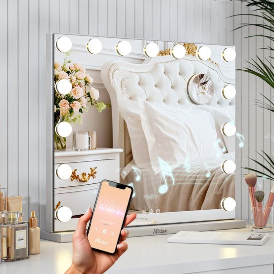 Flamingueo Miroir Coiffeuse LED 14 Lumières - Miroir Maquillage Hollywood 3 Modes - Avec Miroir Grossissant X5