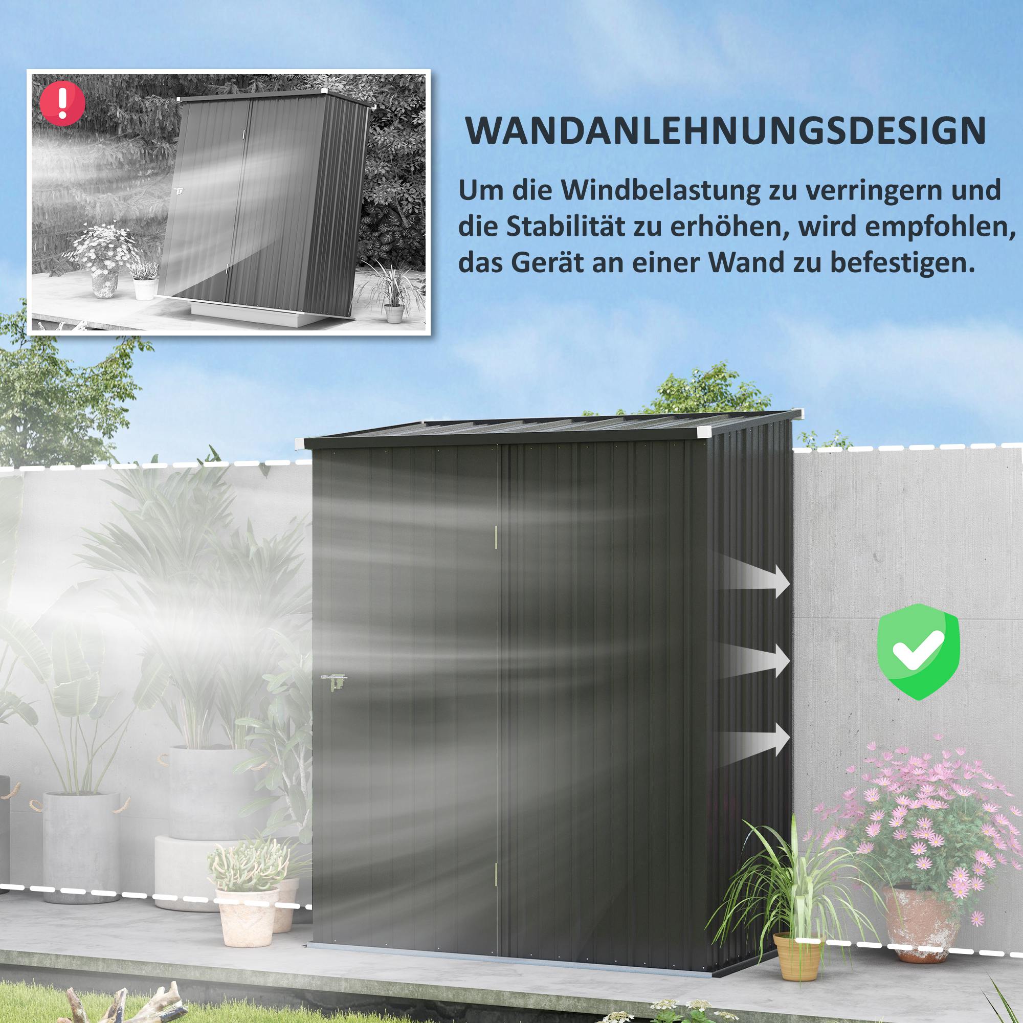 Abri de Jardin 1,34 m² en Métal, Armoire d’Outils Verrouillable, 161,5×94,5×196 cm – Noir – COMFORTXL - 6