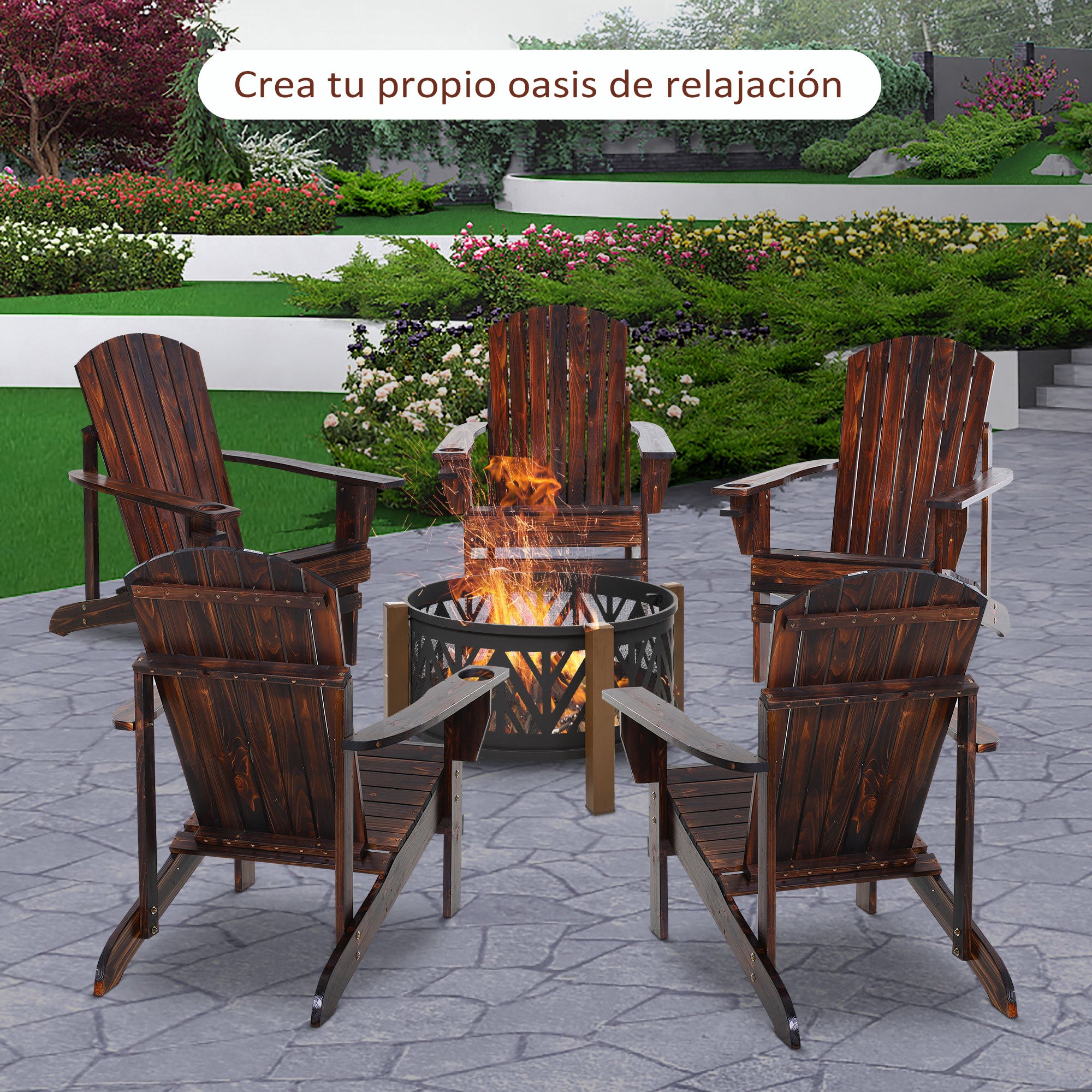 Cadeira Adirondack de Jardim Outsunny Castanho Rústico Madeira de Abeto 72.5x97x93cm - 8