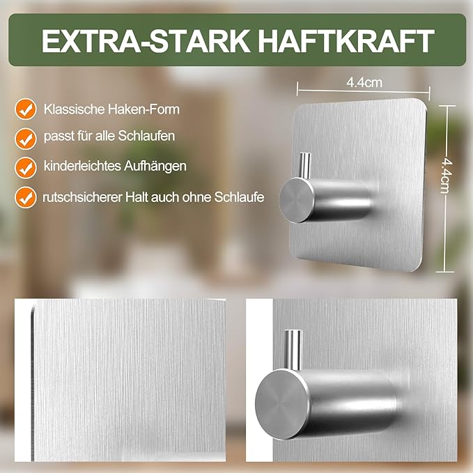 Lot de 4 Crochet Adhesif Mural - Porte Serviette Salle de Bain, Accroche Torchon Cuisine, Portemanteau Autocollant Acier Inox, Or - 5
