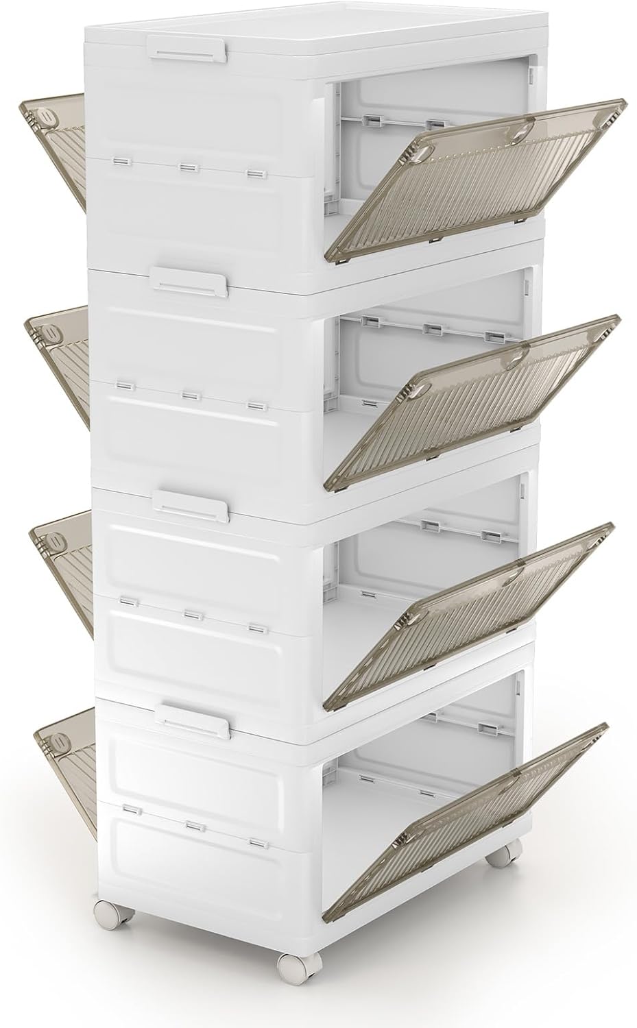 4 Cajones Apilables Con Ruedas – Organizador Transparente, Tapa Incluida, Fácil Montaje, Para Armario O Baño