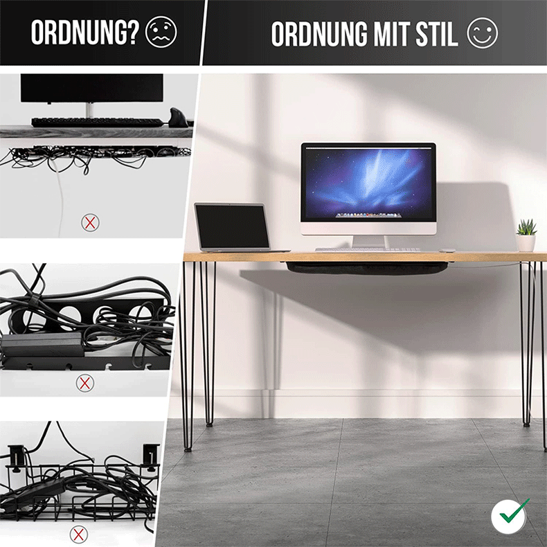 Gestion de câbles en filet – Plateau sous le bureau – Organiseur de câbles de bureau, noir - 4
