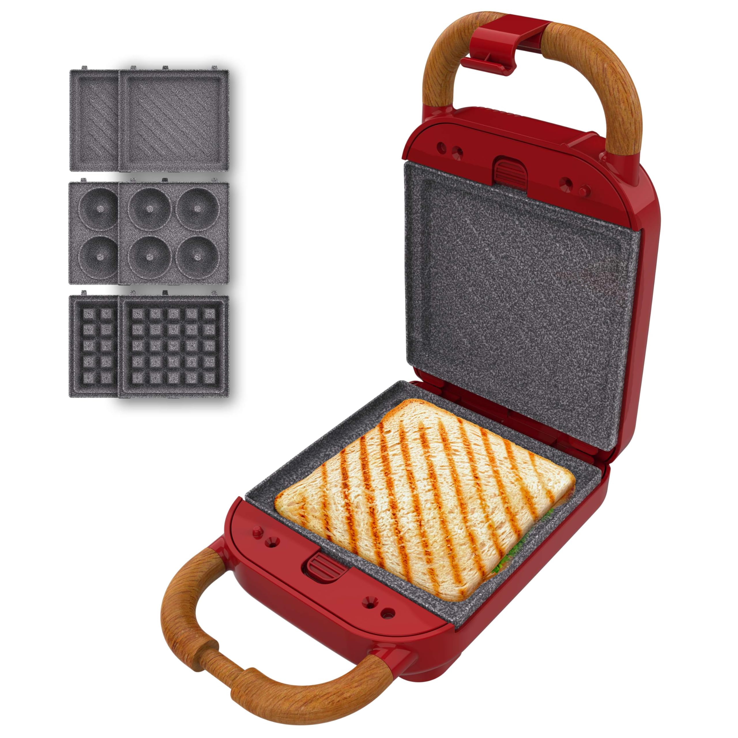 Sandwichera Cecotec Rock'nToast Retro One Red 700 W 3 Placas Intercambiables - Imagen 3
