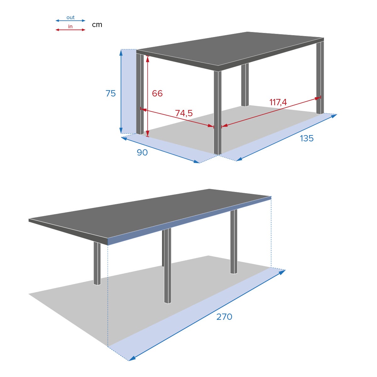 Table de jardin extensible rectangulaire en Aluminium Gris 10 places - 6