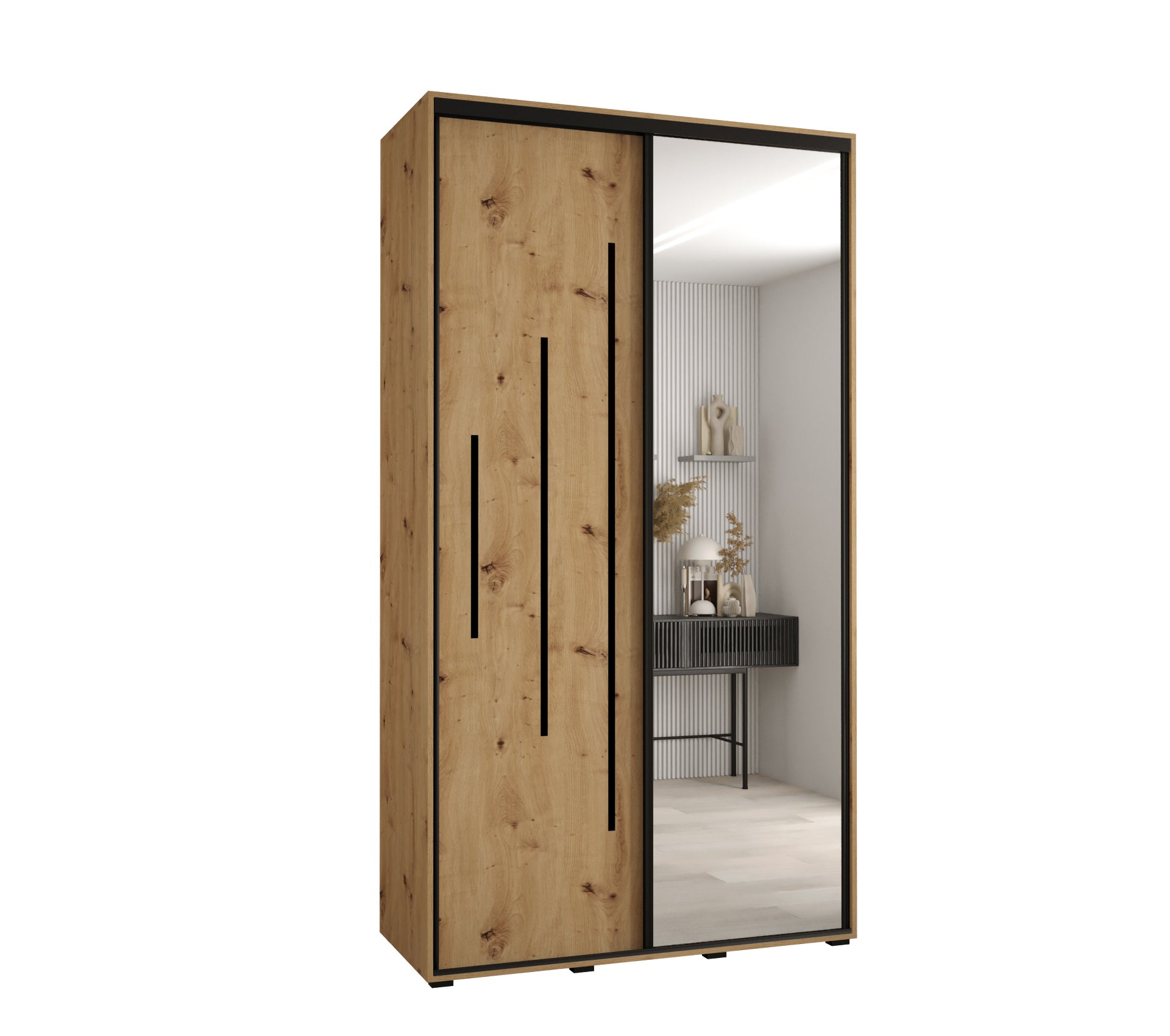 Szafa przesuwna z lustrem wysoka Davos 13 140 x 45 x 235,2 cm artisan + artisan + u. czarny - Abiks Meble