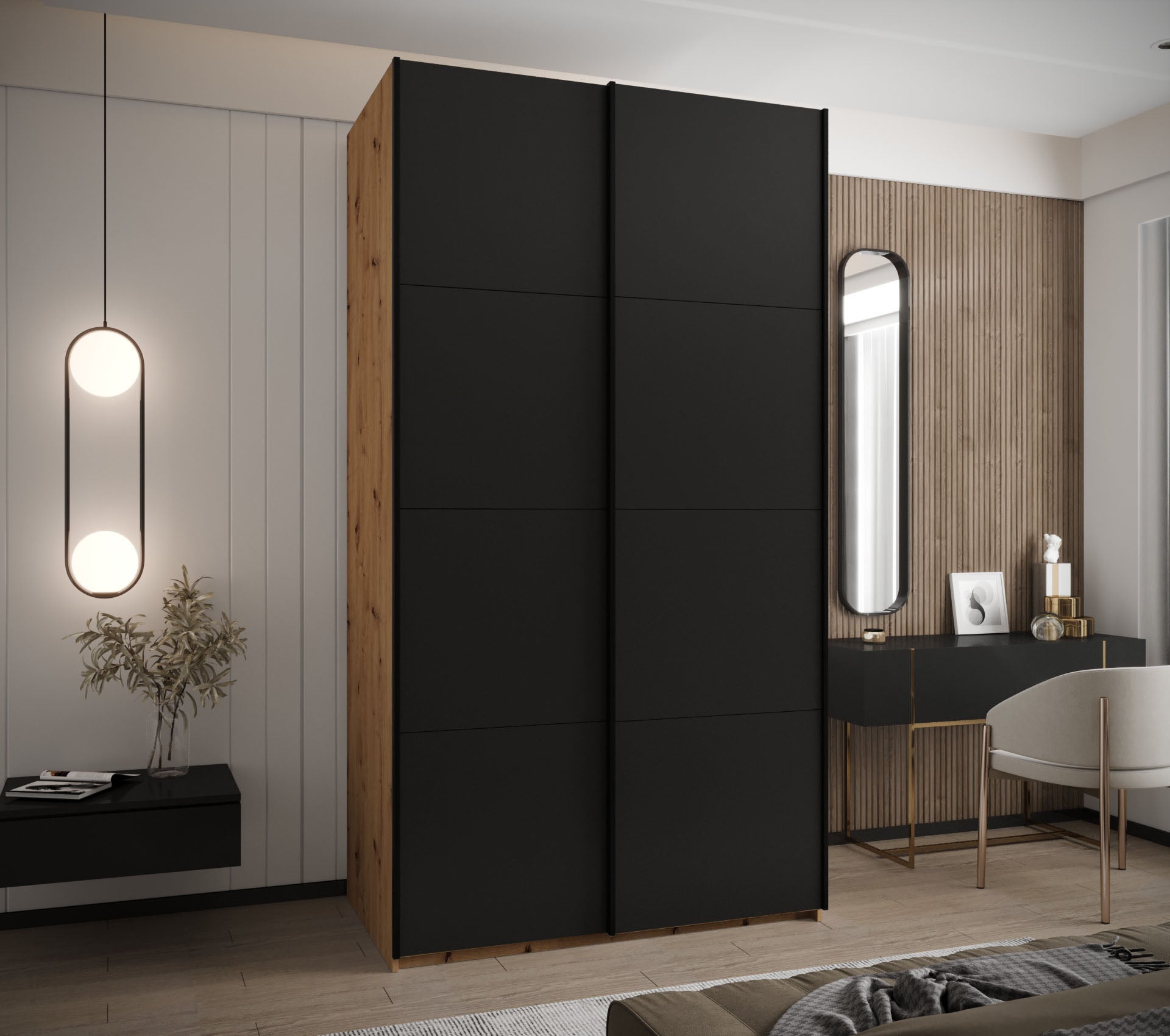 Szafa przesuwna wysoka Lux 1 140 x 64 x 245,5 cm artisan + czarny + u. czarny - Abiks Meble - 2