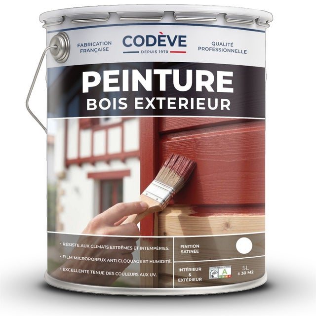 Peinture Bois Exterieur - 5 L - Codeve Bois - RAL 7016 - Gris anthracite - Pour La Protection De Votre Chalet, Boiserie, Garage Ou Cabane Bois.