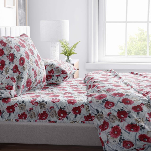 SET SHEET en microfibre douce FIORE Rouge Double 2 CARRÉS sans repassage