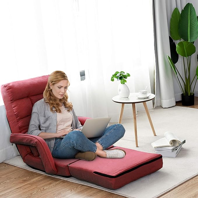 LIFEZEAL Fauteuil de Salon Convertible avec Dossier Réglable sur 5 Positions，Fauteuil Sol avec Accoudoirs, Chauffeuse 1 Place Pliable(Rouge) - 2