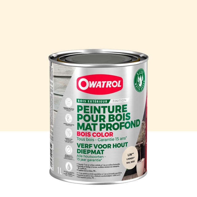 Peinture pour bois extérieur opaque - Finition Mate Owatrol BOIS COLOR Lin RAL 9001 1 litre