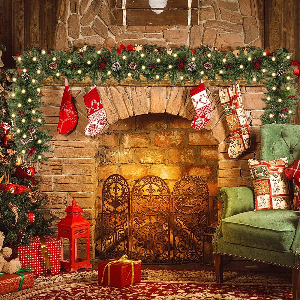 Corona navideña de ratán de 270 cm, decoración navideña, para interior y exterior, chimenea, conjunto navideño de ratán verde (luces no incluidas). - 5