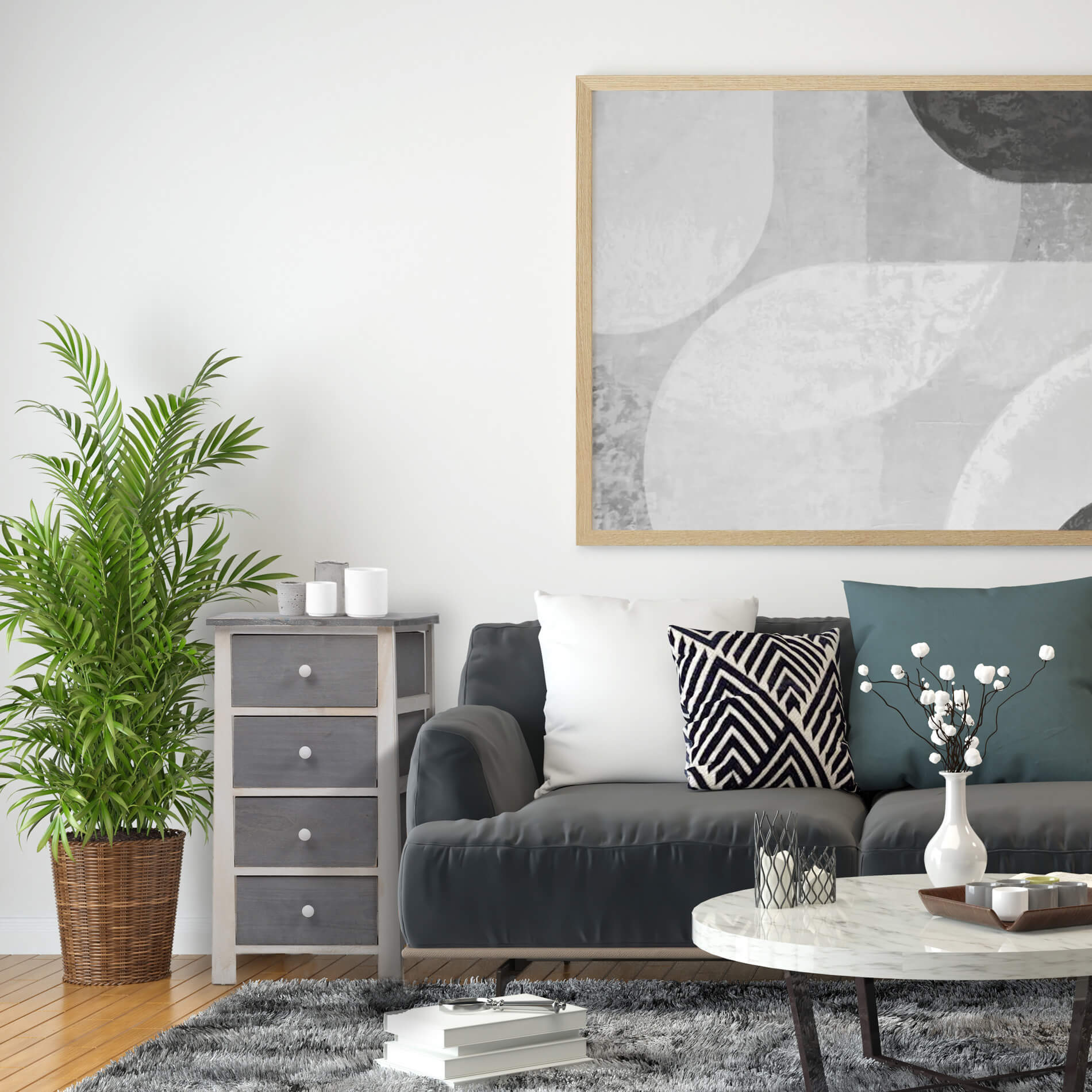 Mobili Rebecca Chiffonnier 4 Tiroirs Bois Gris Vintage 73x73x27 - 6