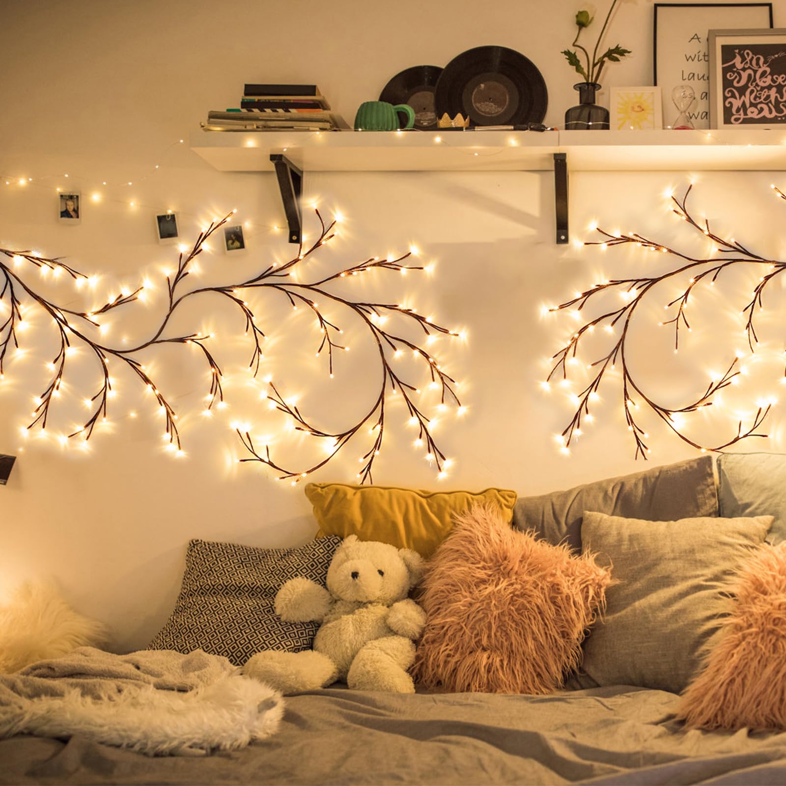 Arbre Lumineux LED, Arbres Guirlande Lumineuse, Decoration Murale, 144 LED Pliables Lumineuse Saule Artificielles, pour Mur Chambre Salon Décoration - 3