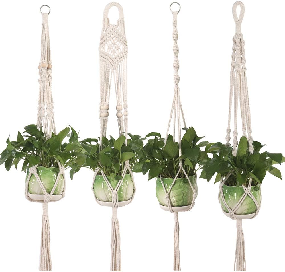 Lot De 2 Cintres Macramé Pour Plantes - Avec Perles Bois Et Crochets - Décoration Intérieur Bohème