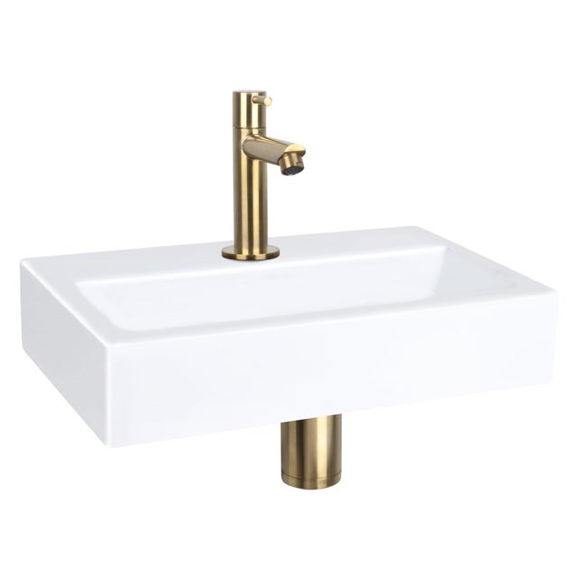 Differnz lavabo compact en céramique 38x7x24cm 1 trou de robinetterie blanc - 4