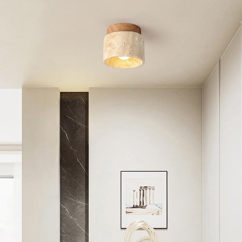 Plafonnier Luminaire Vintage Créativité, Travertin Jaune Naturel Abat-jour Lampe de plafond Bois Suspension Pour Salon Cuisine Couloir Chambre - 7