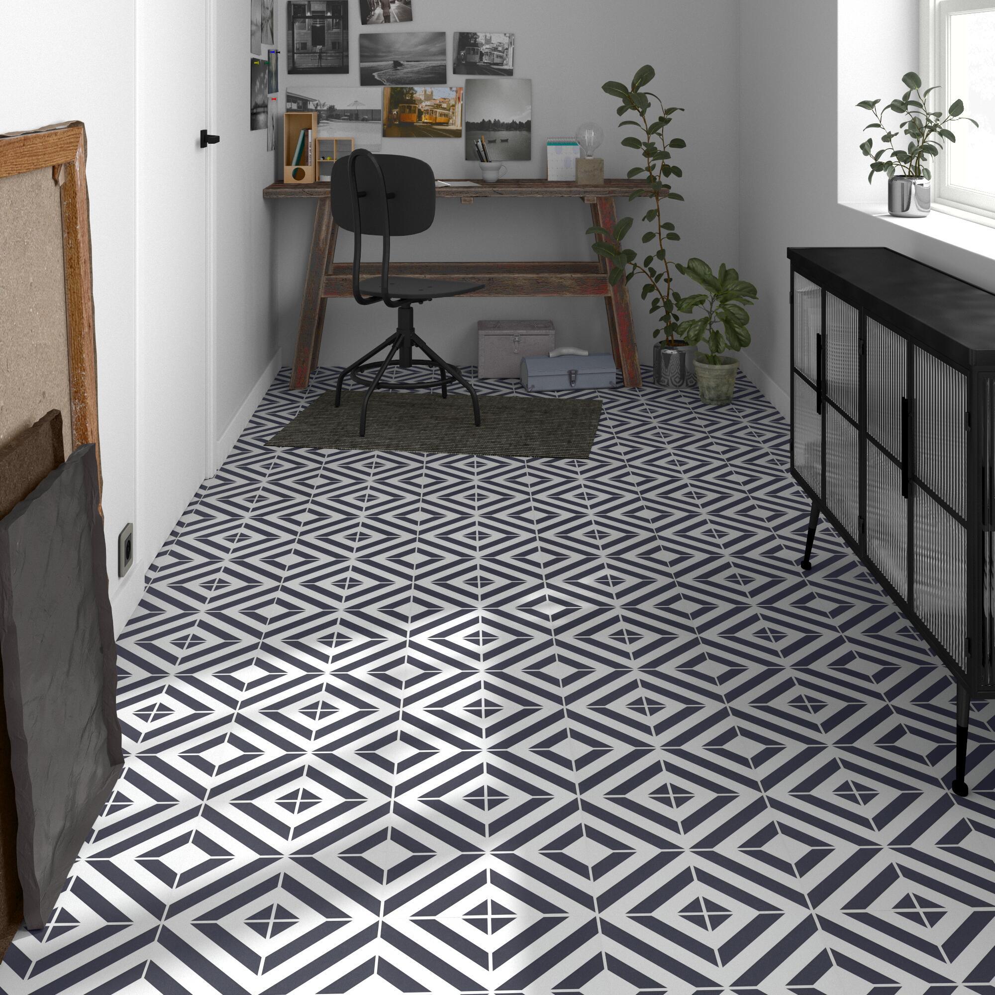 ARTENS - Telha adesiva de PVC - Efeito ladrilho geométrico preto e branco - 2,23m²/12 ladrilhos - 9