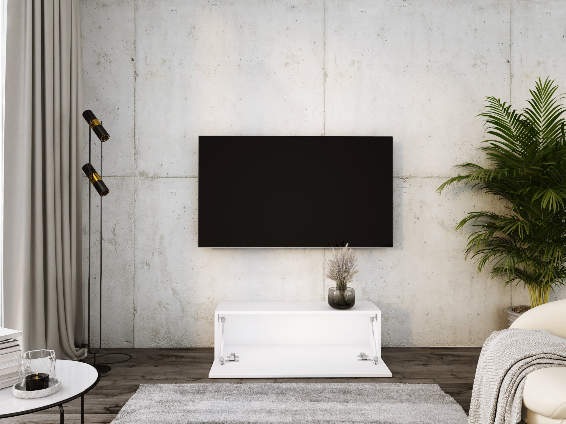 Szafka RTV : Biały Matowy, 100 x 32 x 34 cm - 3