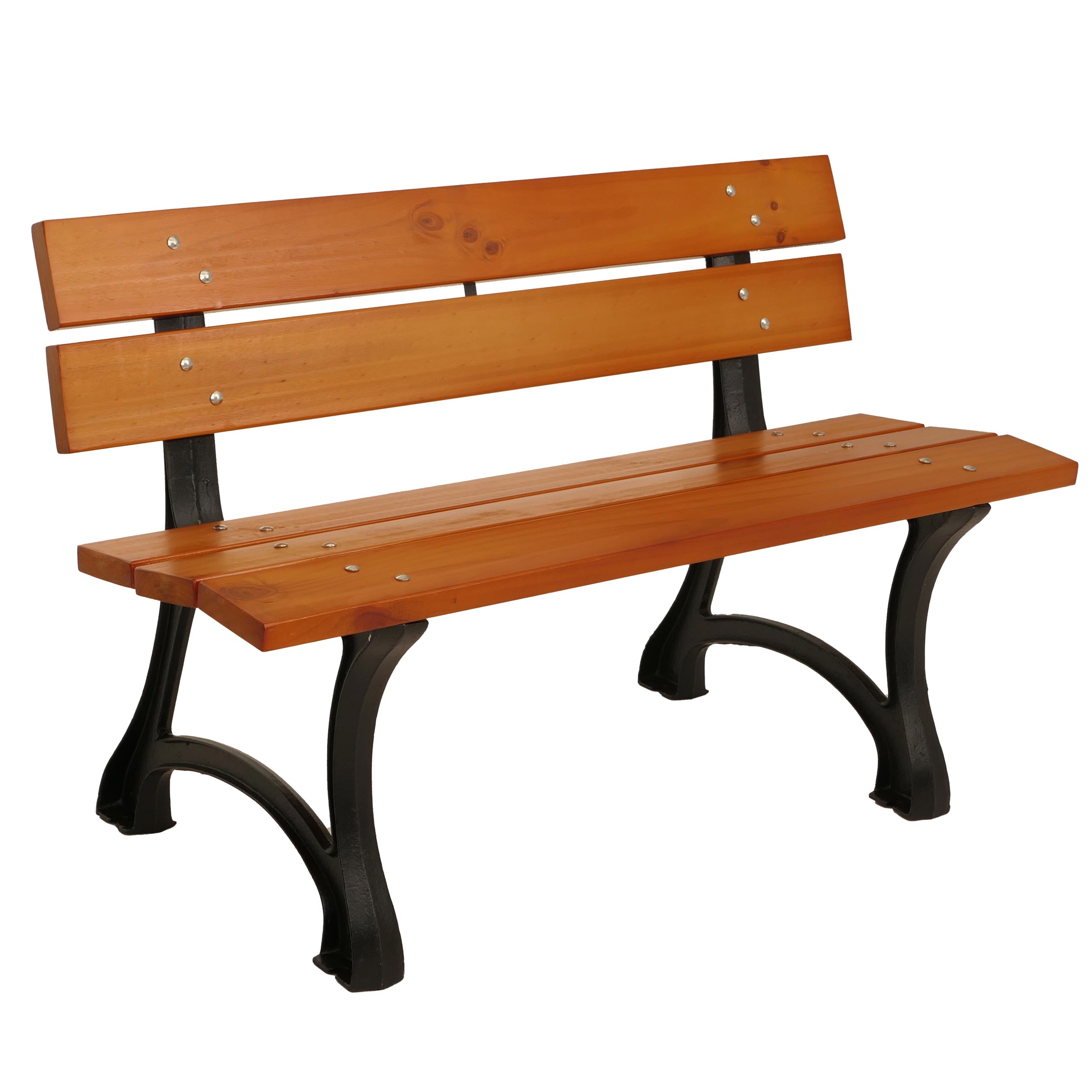 Ławka ogrodowa HWC-O20, ławka parkowa ławka drewniana 2-osobowa, żeliwo drewno sosnowe, 125cm ~ teak