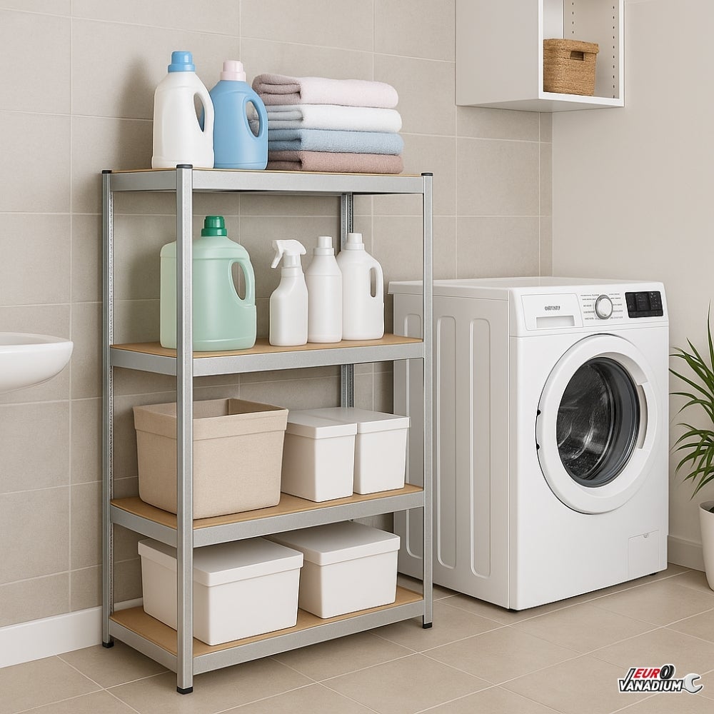 Double Étagère charges lourde 160 x 80 cm - 640 kg - 8 plateaux - Acier galvanisé - 40 cm - Gris - 8