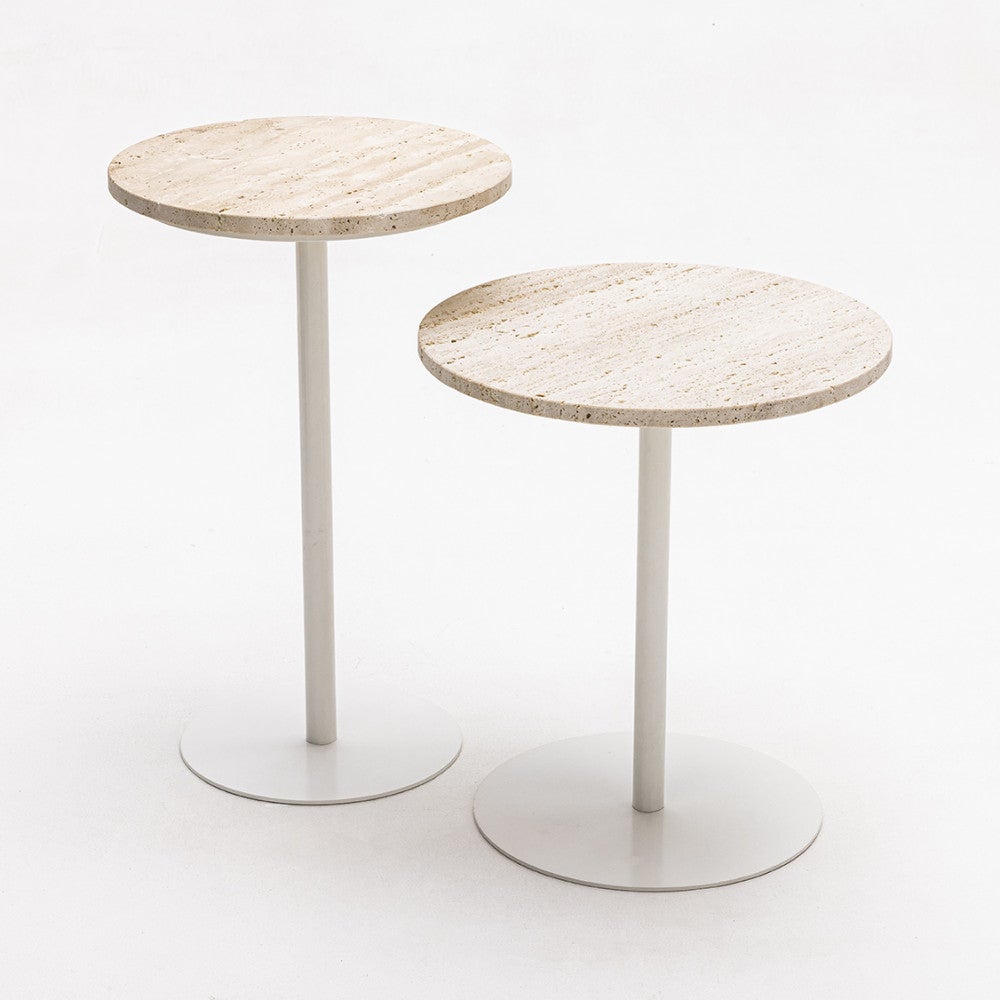 Rito - Table d'appoint en métal et travertin ø35cm - Beige - 6