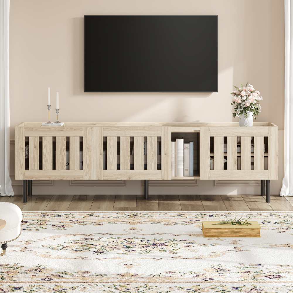 Stojak pod TV 160x40x47cm do ekranu 65 cali, płyta MDF, otwarta i zamknięta przestrzeń do przechowywania, nowoczesny minimalistyczny design