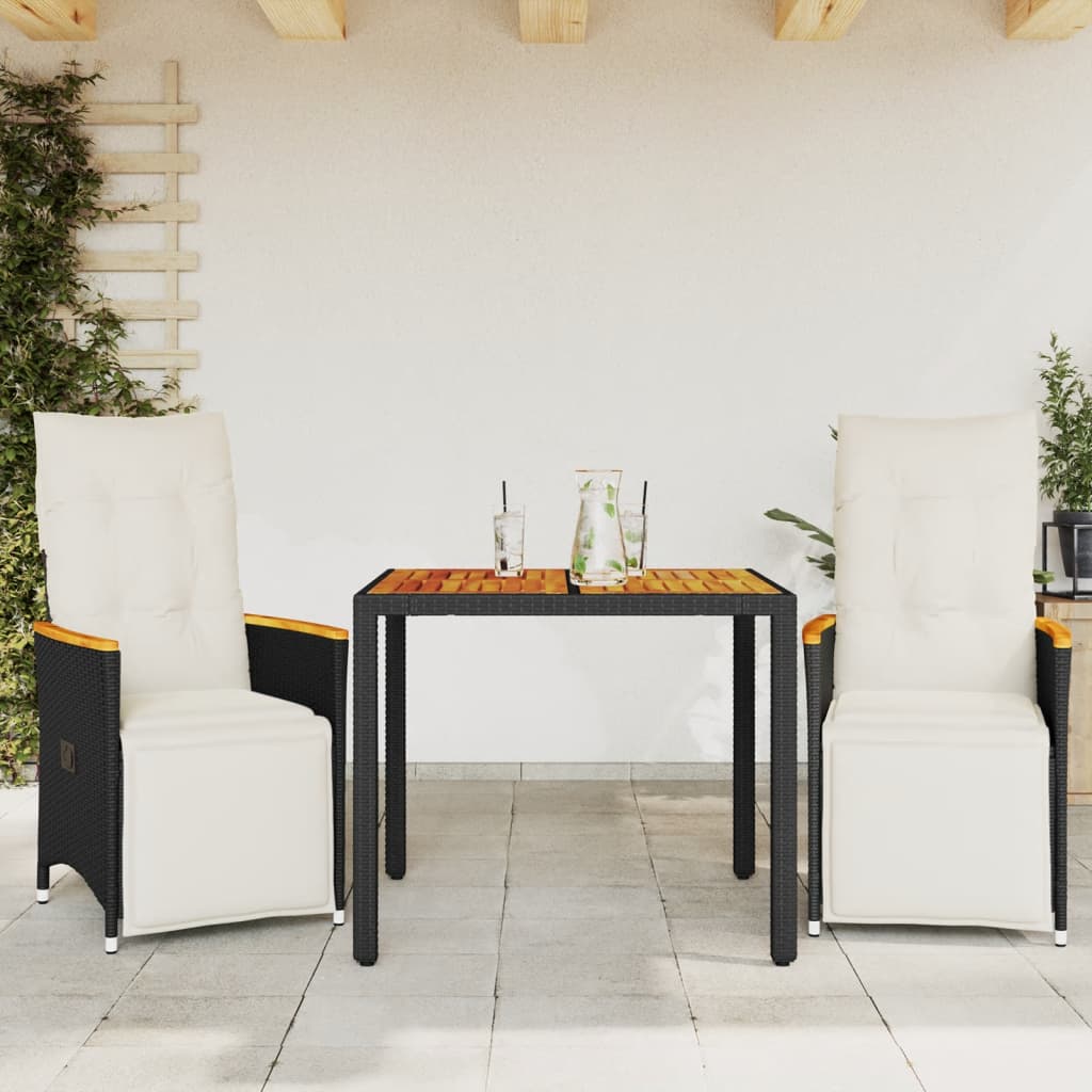 3-cz. zestaw ogrodowych mebli bistro z poduszkami, czarny vidaXL