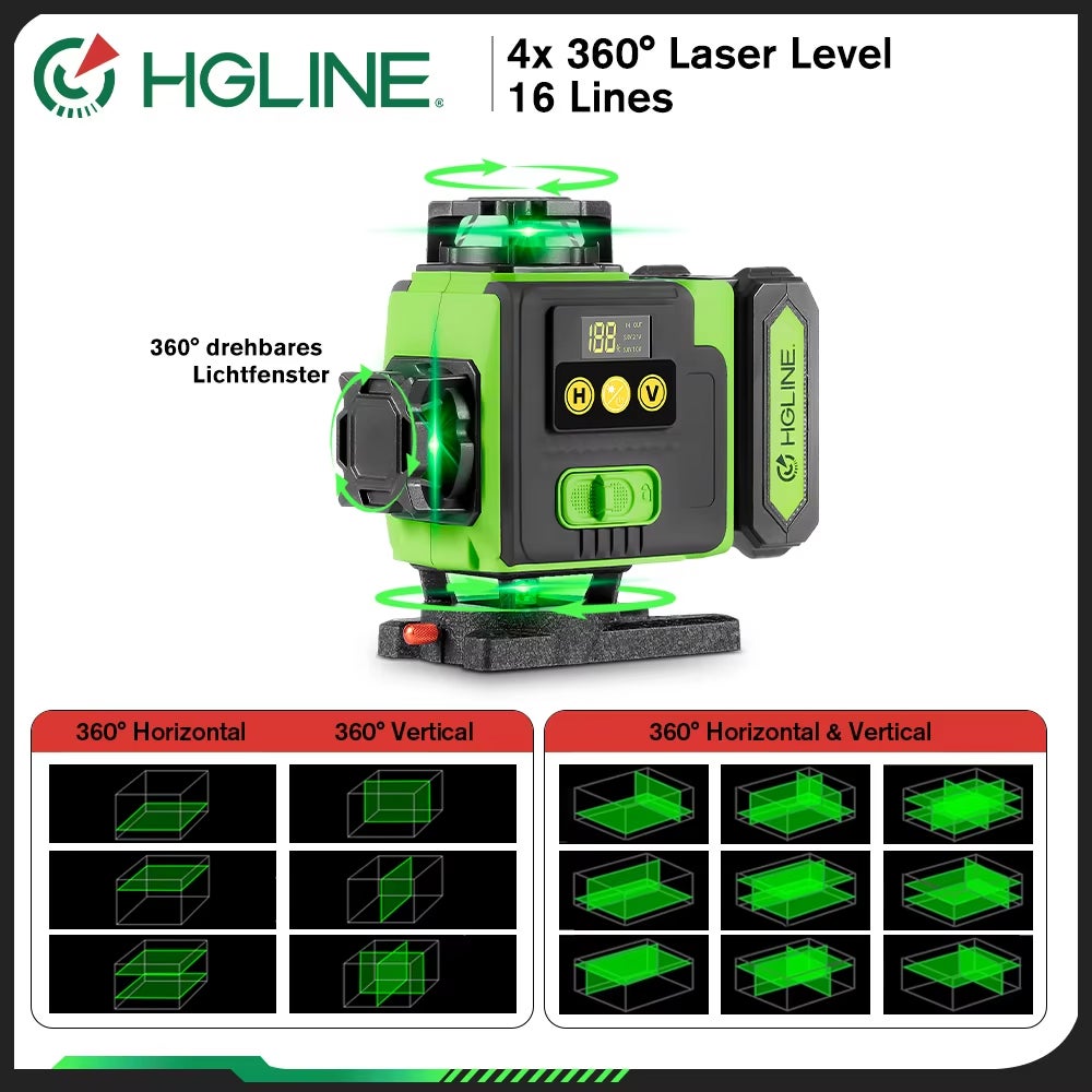 Livella laser 4D a 16 linee con treppiede, telecomando basato su app, ricaricabile, autolivellante, livellamento della linea verde a 360°, 6000 mAh - 2