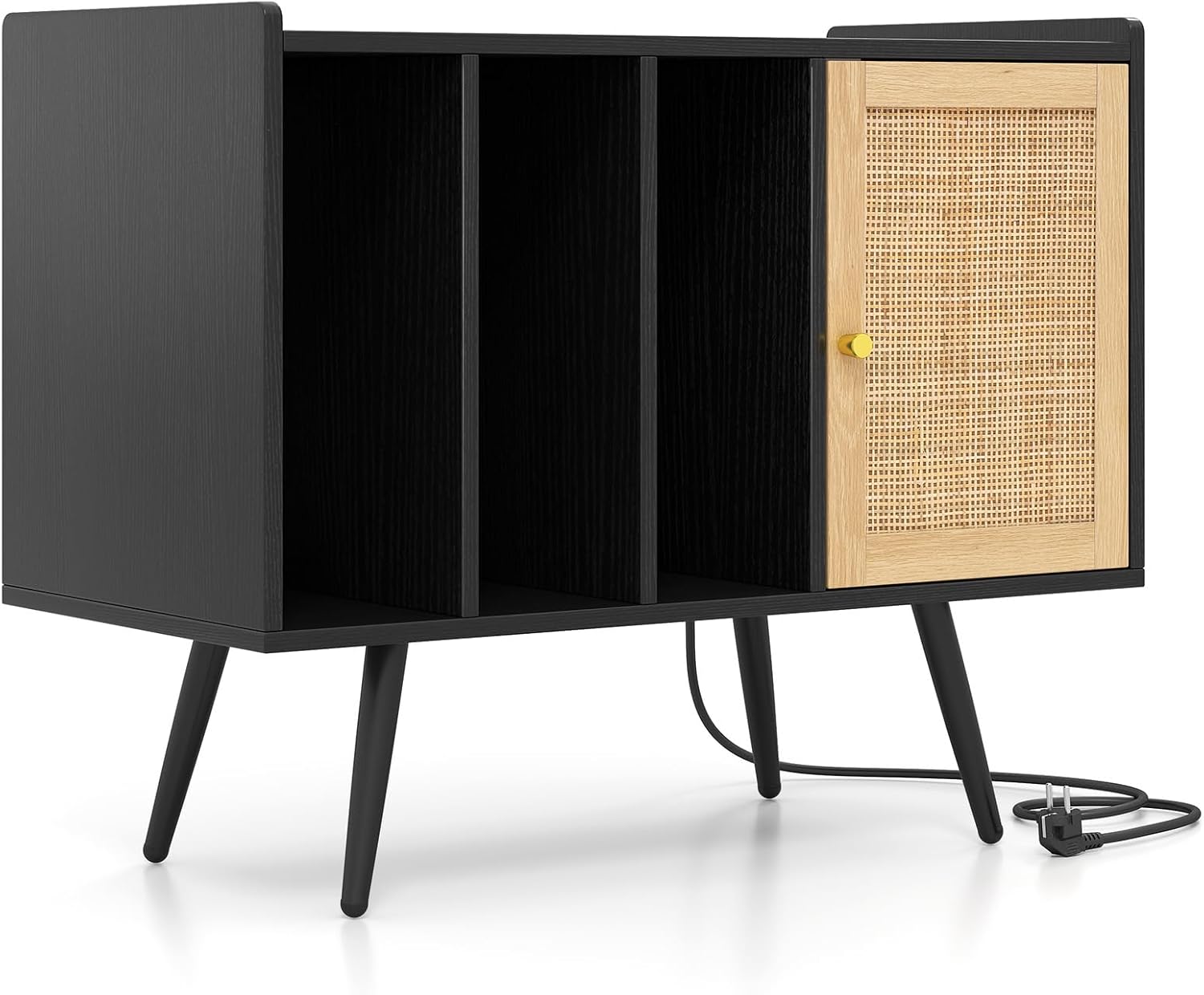 Mobile per giradischi con stazione di ricarica, espositore per dischi con ripiano regolabile in altezza, per soggiorno, 80 x 40 x 64,5 cm (nero) - 7