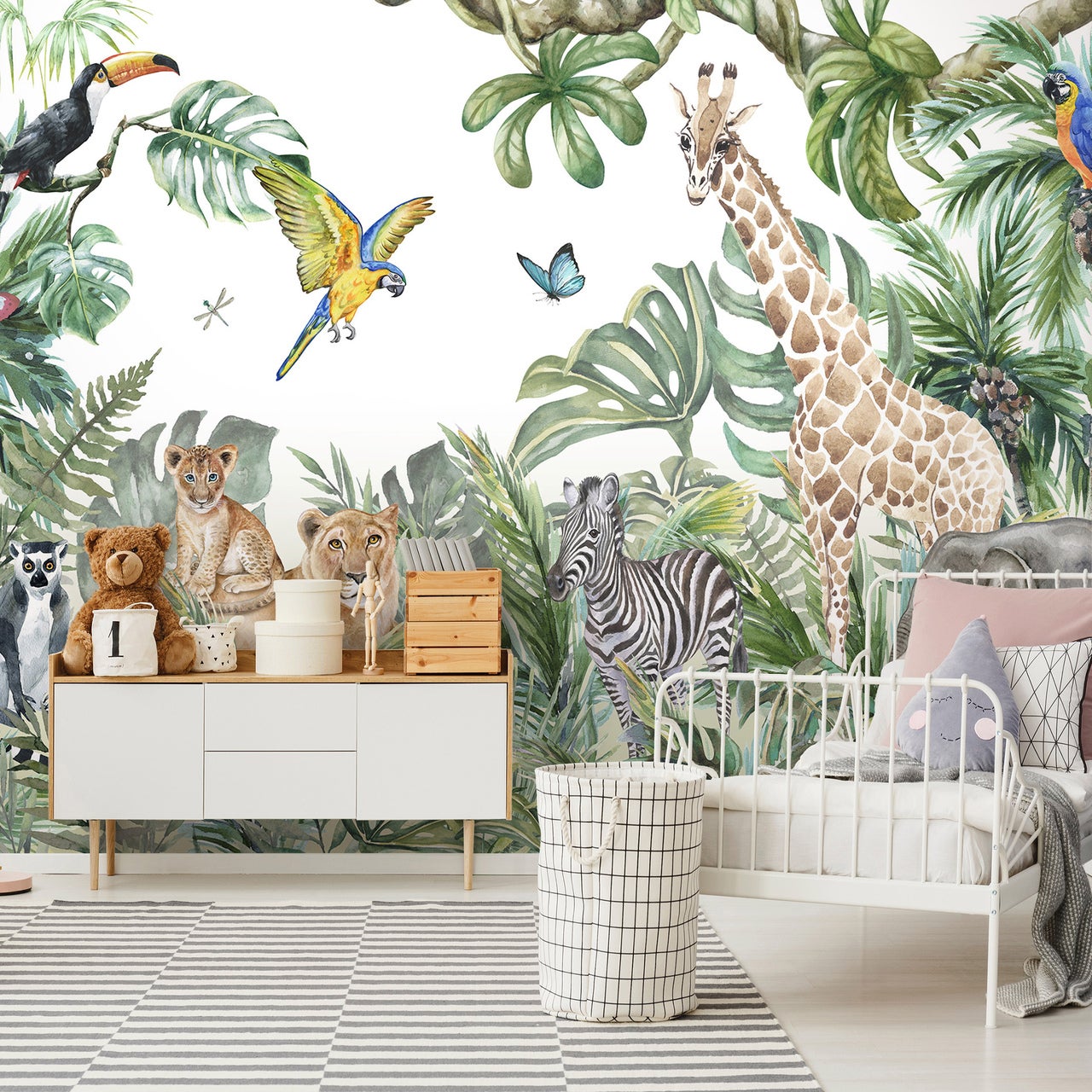 Papier Peint Enfant Jungle Animaux Foret Intissé Panoramique 400x280 cm - Colle Inclus - Chambre Enfant - Moderne Trompe l'oeil - 3