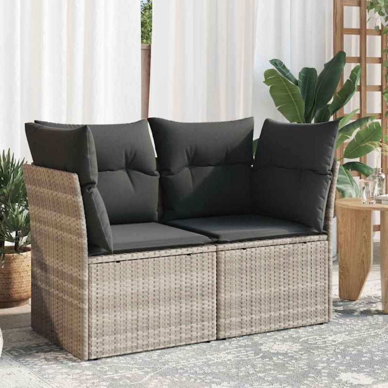 Sofa ogrodowa z poduszkami, 2-osobowa, jasnoszara, polirattan vidaXL