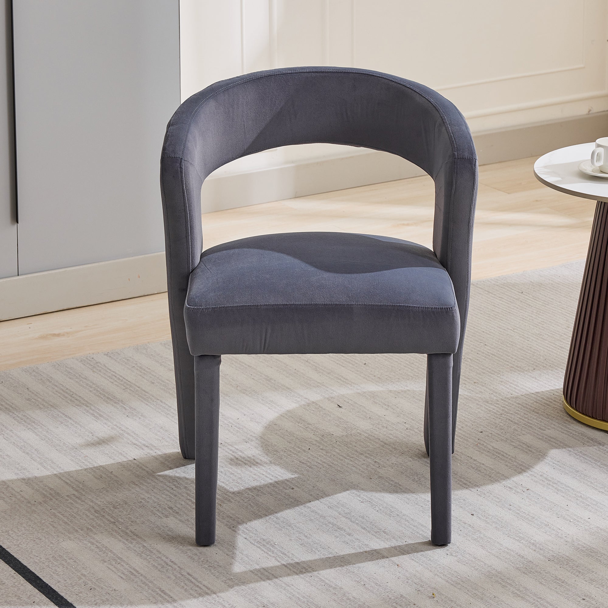 Chaise avec accoudoirs, chaise simple - 59 x 60 x 79 cm - Velours - Gris - 5