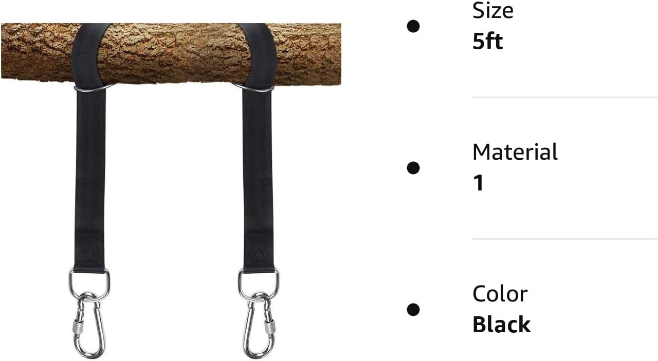 Kit de sangles de suspension pour balançoire d'arbre, sangles de 1,5 m de long avec mousqueton à verrouillage plus sûr pour balançoire d'arbre, hamacs - 3
