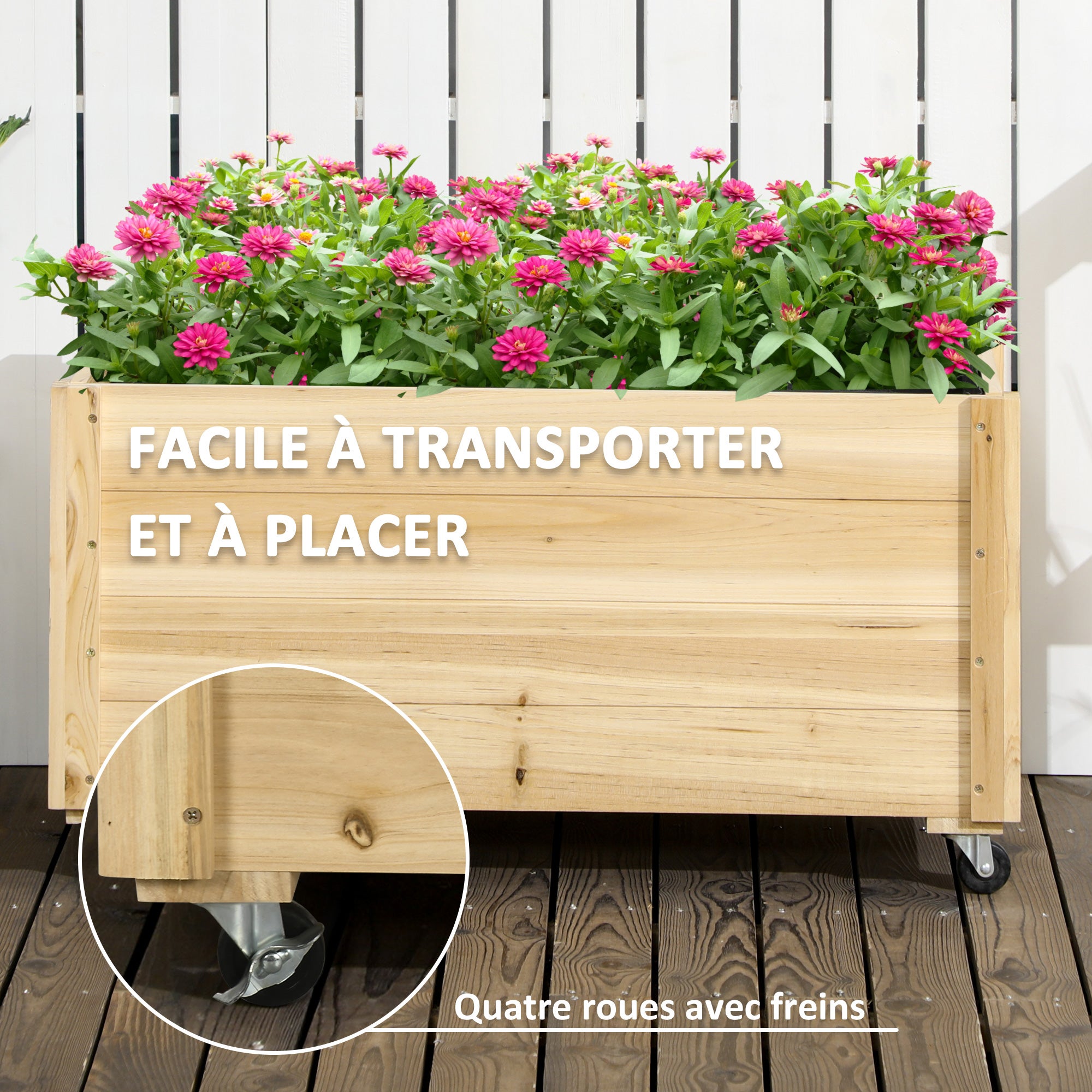 Jardinière sur roulettes inserts d'irrigation, feutre drainage sapin autoclave - 5