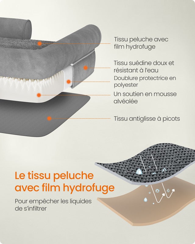 Panier pour Chien Orthopédique, Rembourrage Moelleux, Bords Rehaussés, Housse Amovible et Lavable, 91 x 71 x 20 cm, Antidérapant, Gris Clair - 6