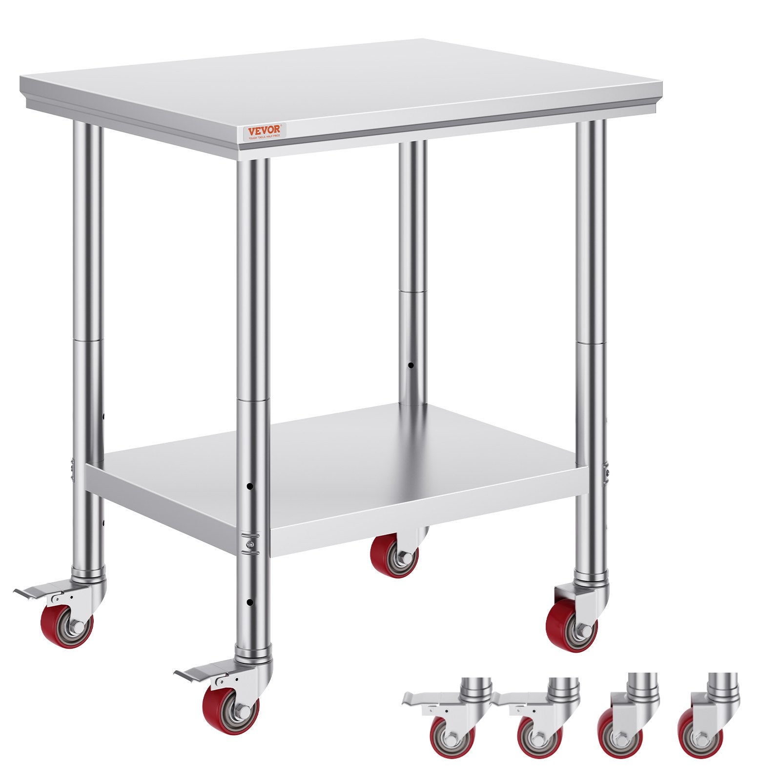 Stół roboczy ze stali nierdzewnej 76x60x85 cm mobilny 317 kg 3-poziomowy